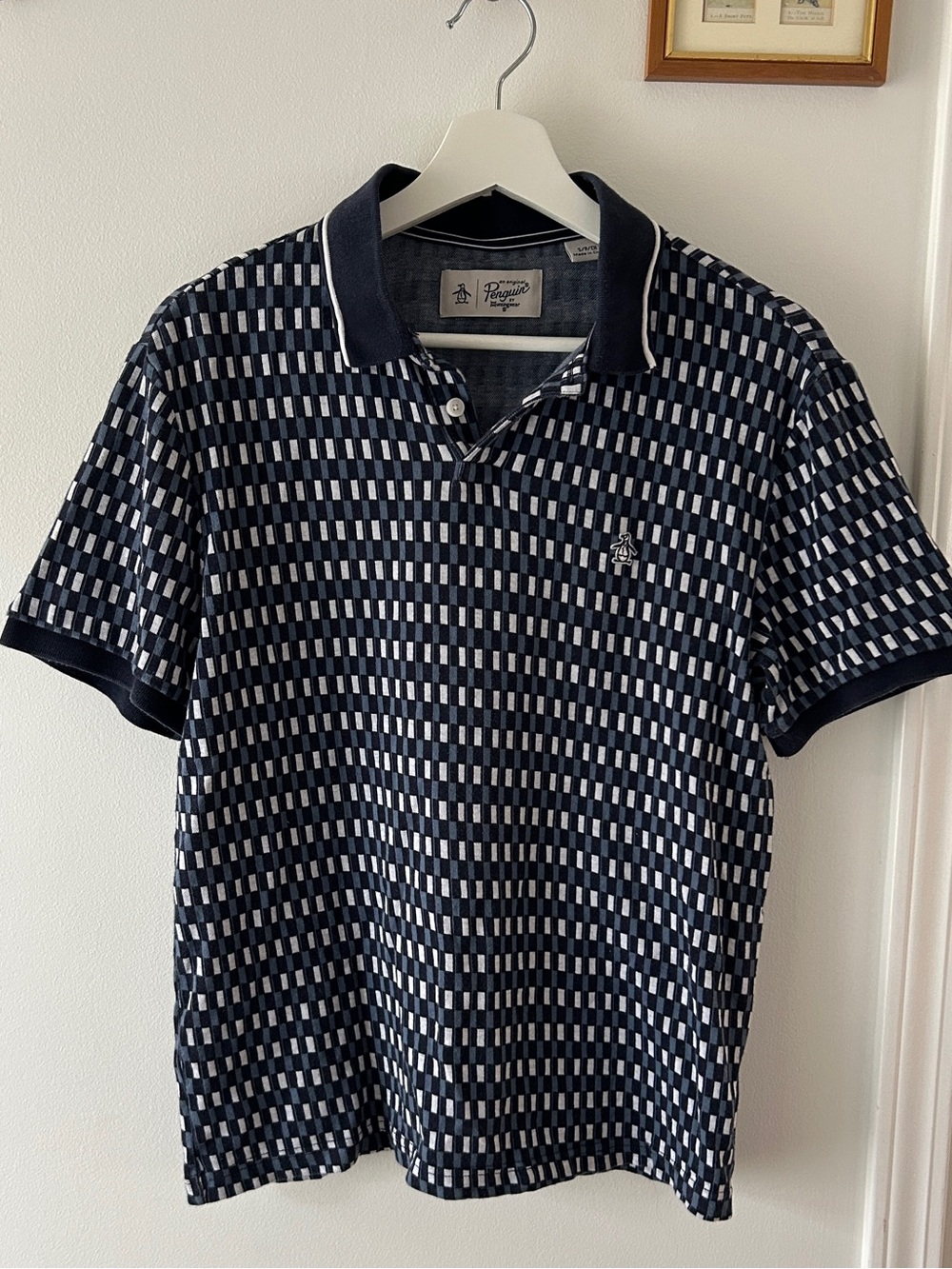Original Penguin Navy and White Checked Polo
